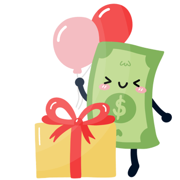 Joyful Money with Gift and Balloons Cartoon png