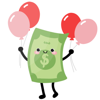 Happy Dollar Money with Balloons Cartoon png
