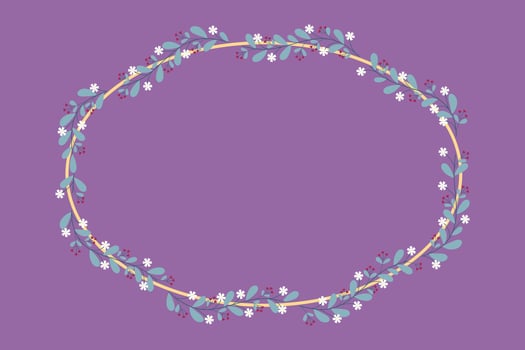 Yellow Oval Circle Wreath Border Frame With Green Leaves And White Flowers Decoration vector