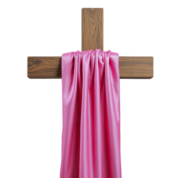 A pink satin cloth draped over a wooden cross png