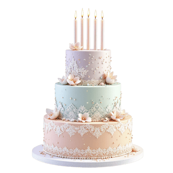 A three layer cake with pink, blue and white flowers png