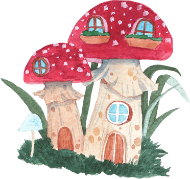 Whimsical two charming Mushroom Houses Watercolor Illustration png
