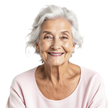 A woman with white hair and a pink sweater png
