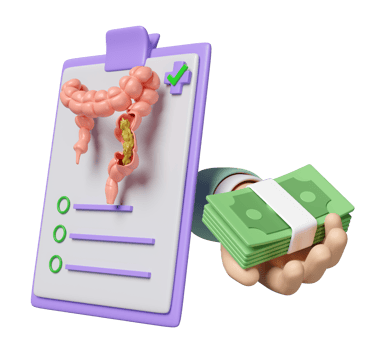 3d check list for health with colon, doctor hand holding a stack of banknotes isolated. health check report, medicare concept, 3d illustration render png