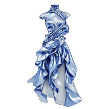 A blue dress with ruffled fabric on the back png