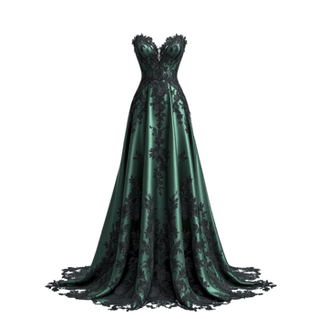 A green evening gown with black lace png