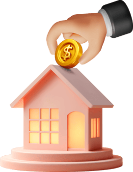 3D businessman putting gold coin in house png