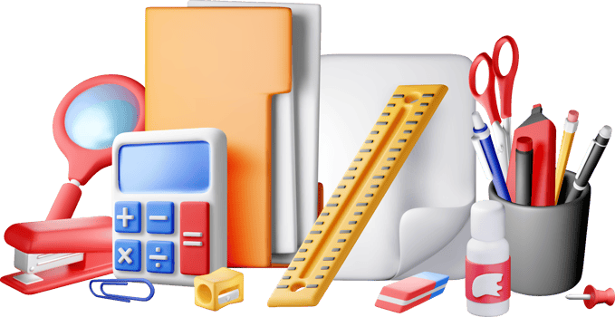 3d set of office stationery symbols png