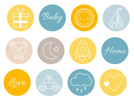 A set of cute baby circle icons for design and decoration vector