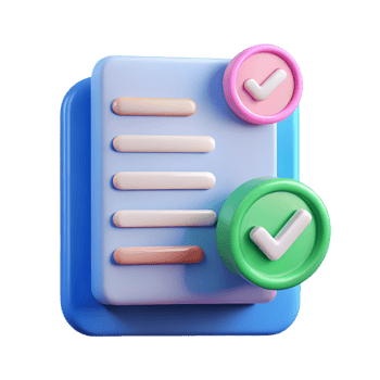 3D Checklist Document with Green and Pink Checkmarks on a transparent background png