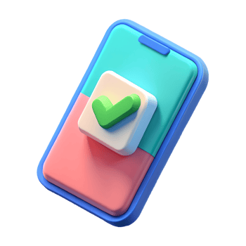 3D Smartphone with Green Checkmark Icon on a Colorful Screen Isolated on transparent background png