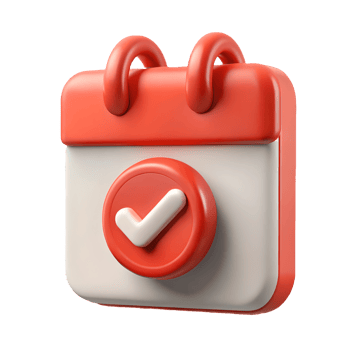 3D Red and White Calendar Icon with Check Mark Symbolizing Confirmation or Completion Ideal for Scheduling and Event Planning on a Transparent Background on a transparent background png