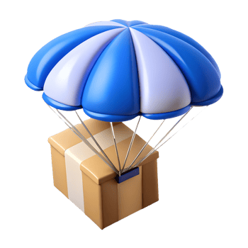 Blue parachute delivering a cardboard box on a transparent background perfect for logistics and delivery concepts png