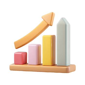 3D Colorful Bar Graph with Upward Arrow Showing Growth and Progress on a transparent background png