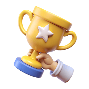 Cartoon hand holding a shiny golden trophy with a star on it symbolizing victory and achievement on a transparent background png