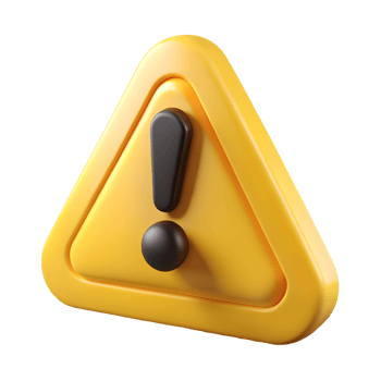 3D-rendered yellow triangle warning sign with a black exclamation mark symbolizing caution or alert isolated on a transparent background png