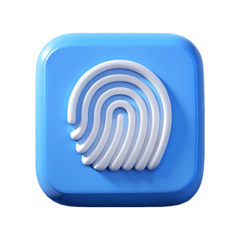 3D Fingerprint Icon on a Blue Rounded Square Button on a transparent background, png