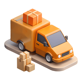 Orange delivery truck with packages on a transparent background, png