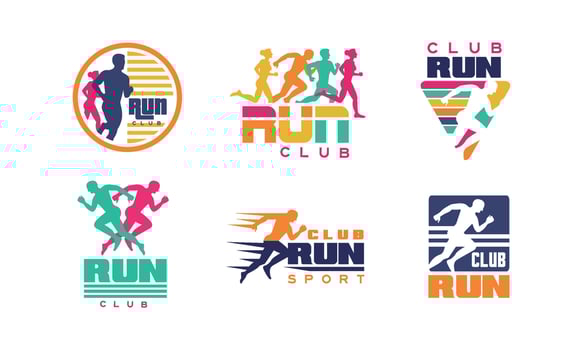 Run Club Logo Templates Collection, Tournament, Marathon, Sport Organization Colorful Badges Illustration vector