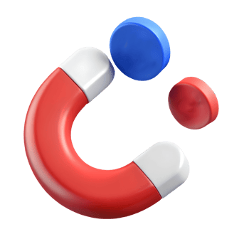 Red and blue 3D magnetic elements on a transparent background, , perfect for science and technology illustrations. png