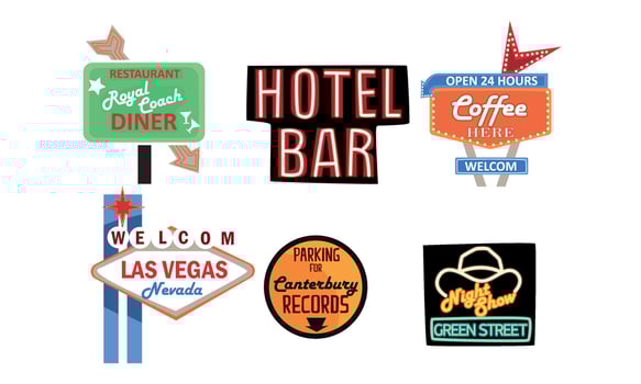 Retro Signs Collection, Vintage Billboards, Signboards, Light Banners Illustration vector