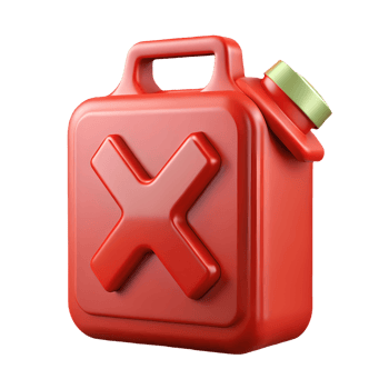 Red fuel canister with a large X symbol on a transparent background, , 3D rendering. png