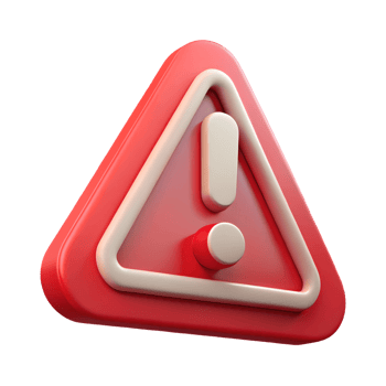 3D Red Triangle Warning Sign with Exclamation Mark on a transparent background, , ideal for safety notices and cautionary designs. png