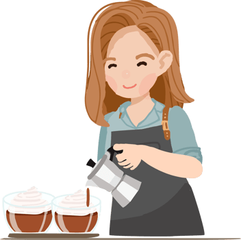 cute flat style woman girl barista in uniform serving coffee from moka pot png