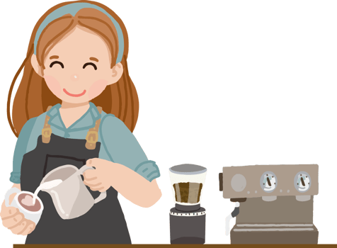 cute flat style woman girl barista in uniform making heart latte art png