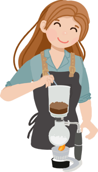 cute flat style woman girl barista in uniform making coffee using syphon png