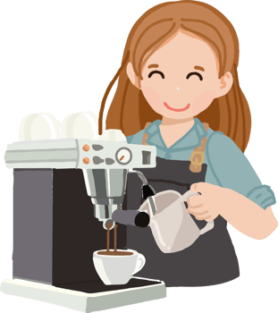 cute flat style woman girl barista in uniform milk steaming png