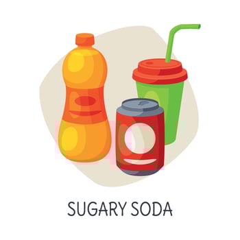 Unhealthy Food for Brain, Sugary Soda Drinks Illustration vector
