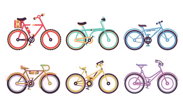 Bicycles Collection, Colorful Bikes with Different Frames, Ecology Transport Illustration vector