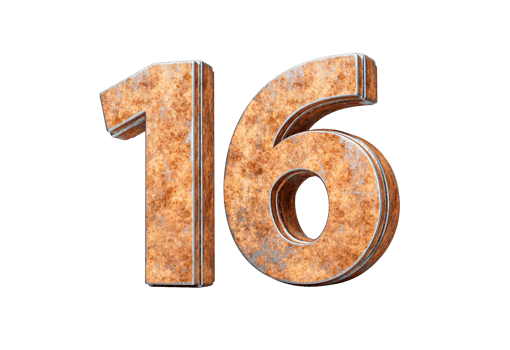 Number Sixteen 16 Digit Made Of Old Rusty Iron Metal Texture 3d Illustration png