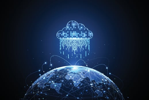 Global network connection with cloud. World map point and line composition concept of global business. Illustration vector