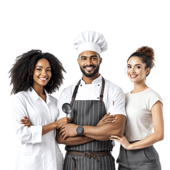 Three people in chef uniforms posing for the camera png