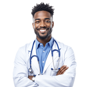 A smiling black male doctor png