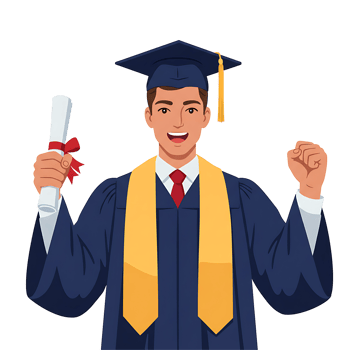 Happy Graduation Man in Gown Holding Certificate Art png