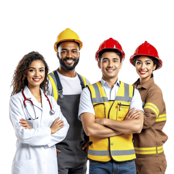 Group of construction workers standing together png