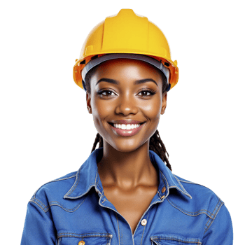 Portrait of a young african woman wearing a hard hat on black background png