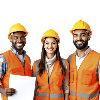 Three construction workers holding a sign png