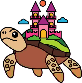 isolate illustration of Pink castle on a sea turtle back vector