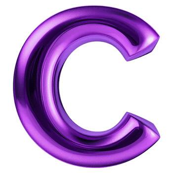 A shiny purple letter c on a black background png