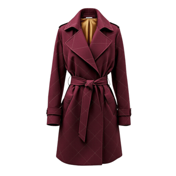 A burgundy trench coat with a belt png