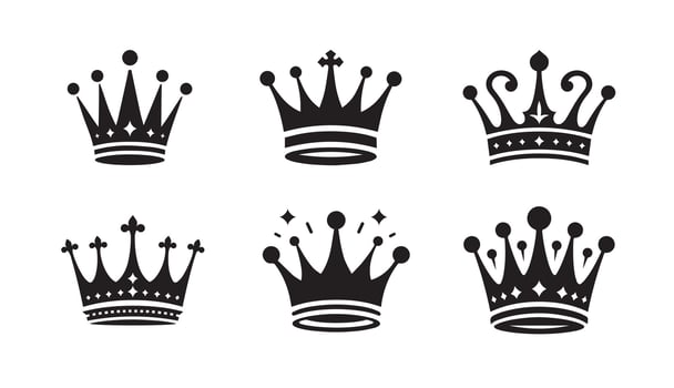 Crown black silhouette logo icon isolated on white background, clip art design bundle vector