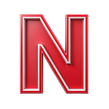 Alphabet N in the red design with white outline is isolated on transparent background png