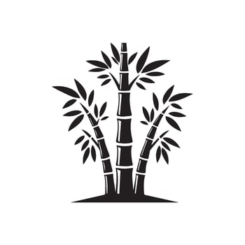 Bamboo tree leaves silhouette logo icon isolated on white background, clip art vector