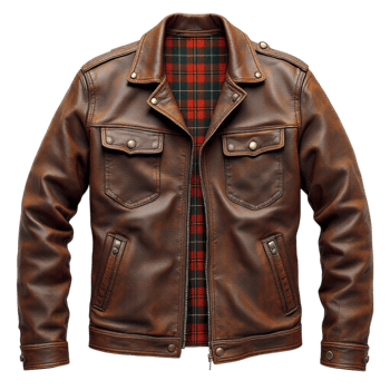 The leather jacket is made from brown leather png