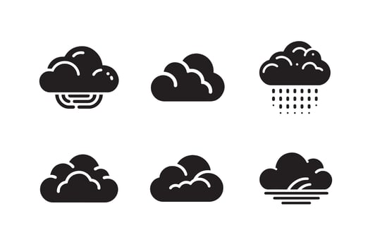 Cloud rain black silhouette bundle isolated on white background, logo icon clip art design vector