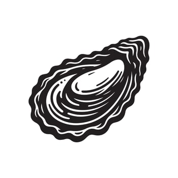 Oyster seafood black soild silhouette isolated on white background, clip art logo icon vector